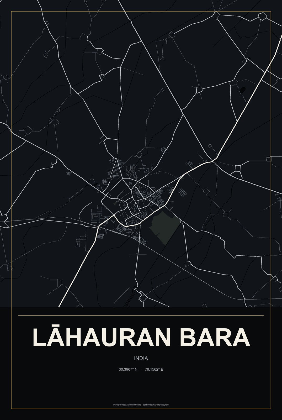 Lāhauran Bara, India City Map Aluminum Sign in Metropolitan Noir style