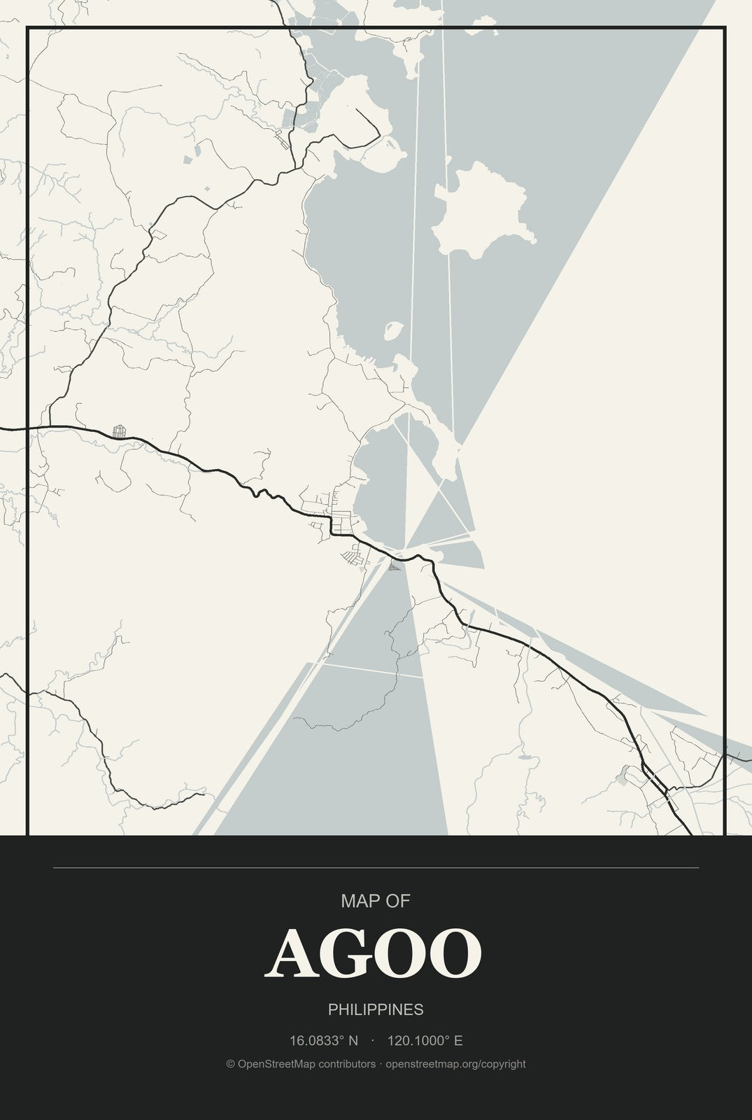 Agoo, Philippines City Map Aluminum Sign in Museum Plaque style