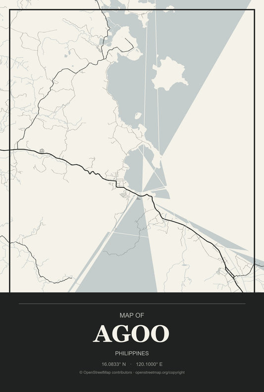 Agoo, Philippines City Map Aluminum Sign in Museum Plaque style