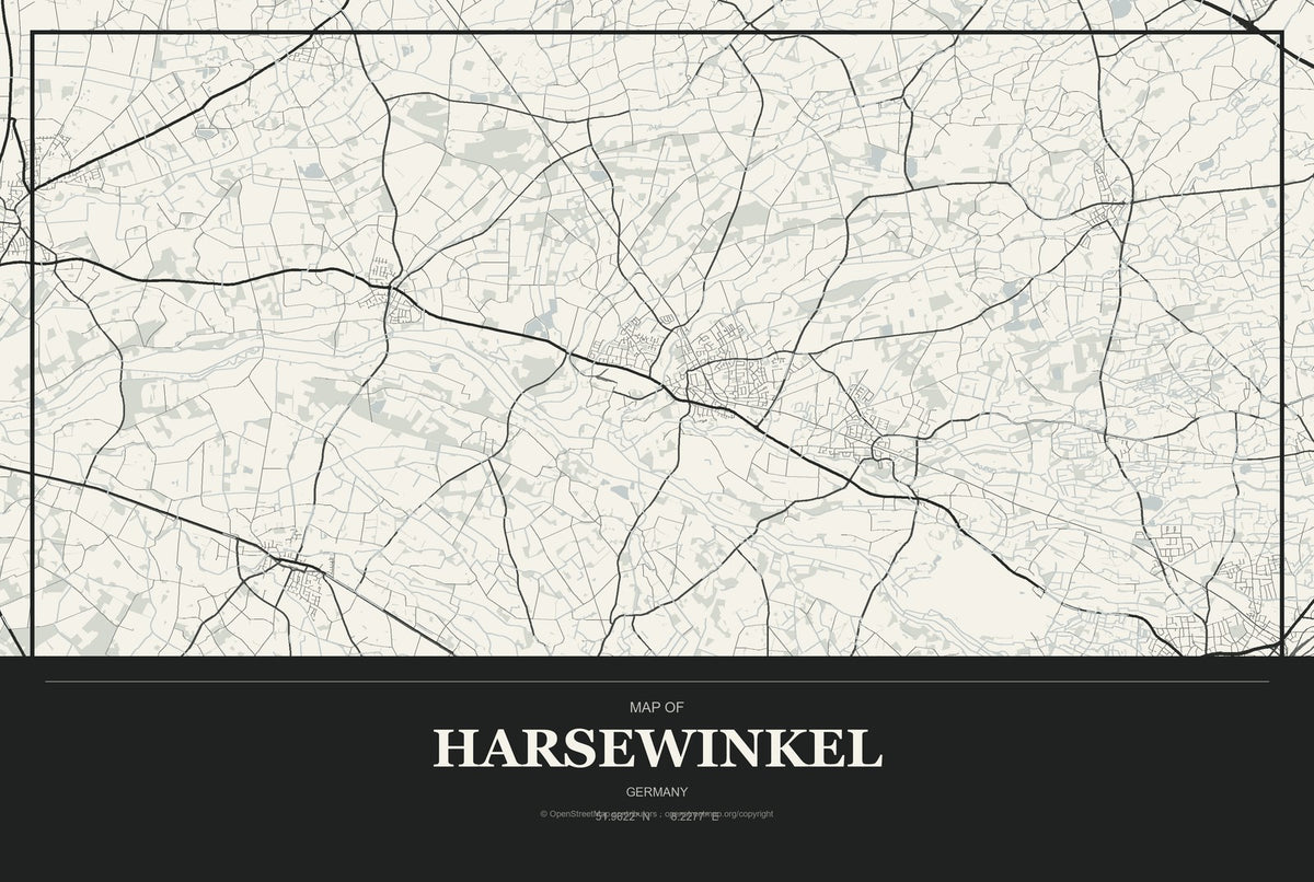 Harsewinkel, Germany City Map Aluminum Sign in Museum Plaque style