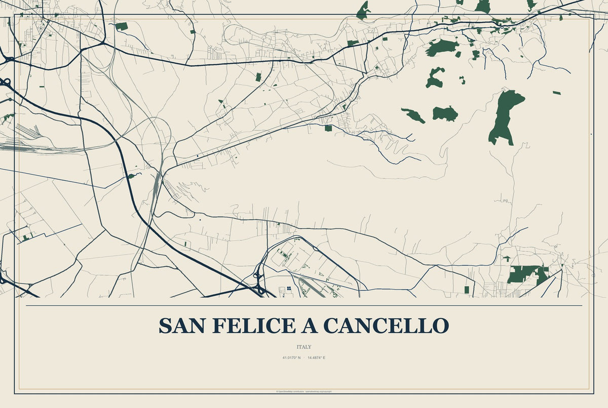 San Felice A Cancello, Italy City Map Aluminum Sign in Coastal Cutout style