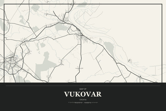 Vukovar, Croatia City Map Aluminum Sign in Museum Plaque style