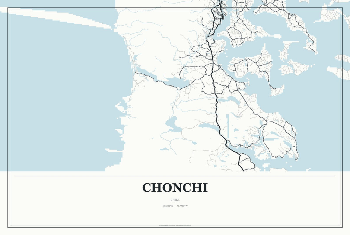 Chonchi, Chile City Map Aluminum Sign in Gallery Air style