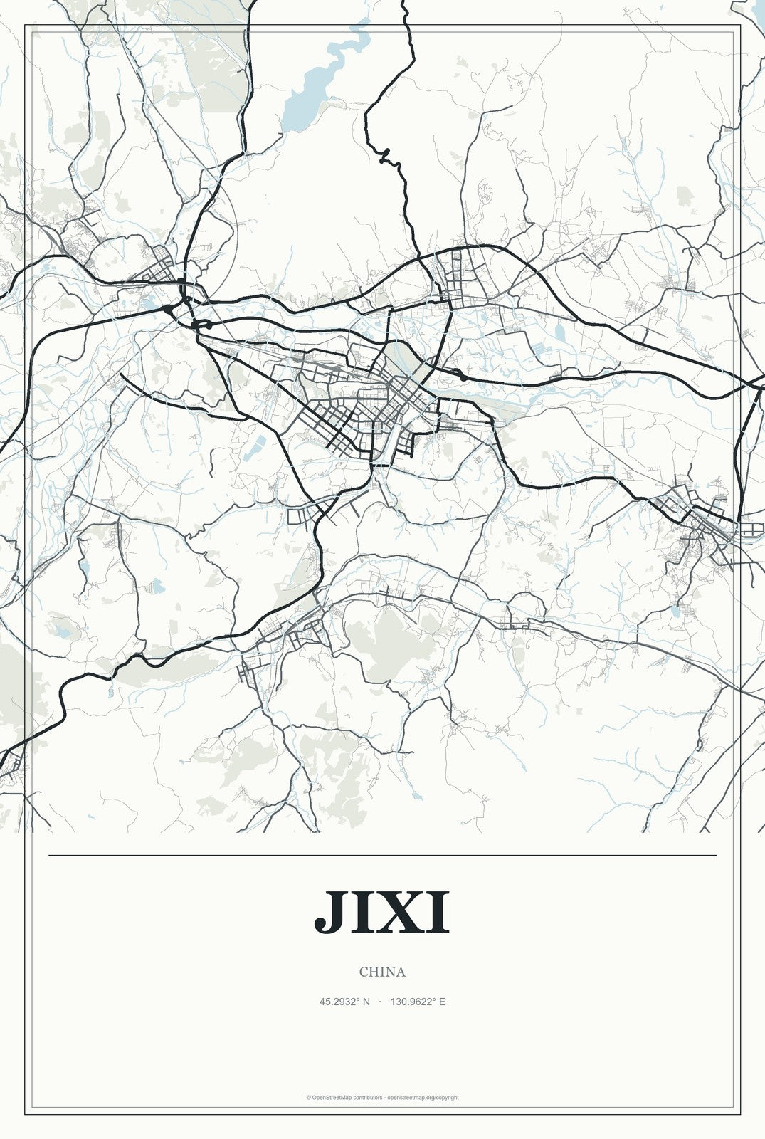 Jixi, China City Map Aluminum Sign in Gallery Air style
