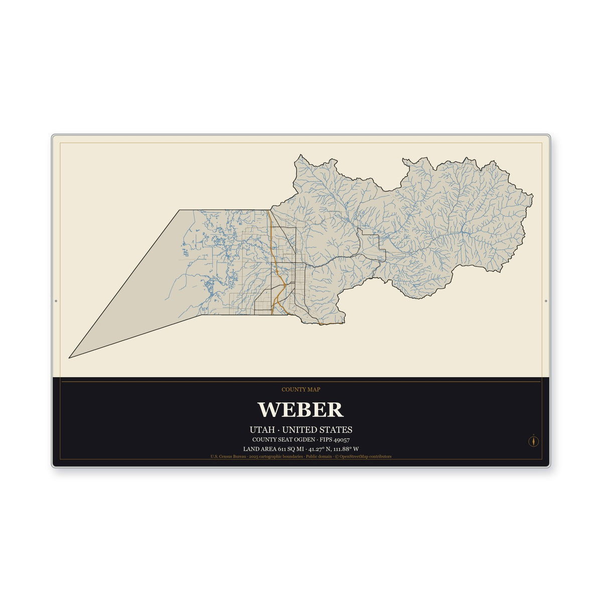 Weber County, Utah Map Aluminum Sign in Museum Plaque style