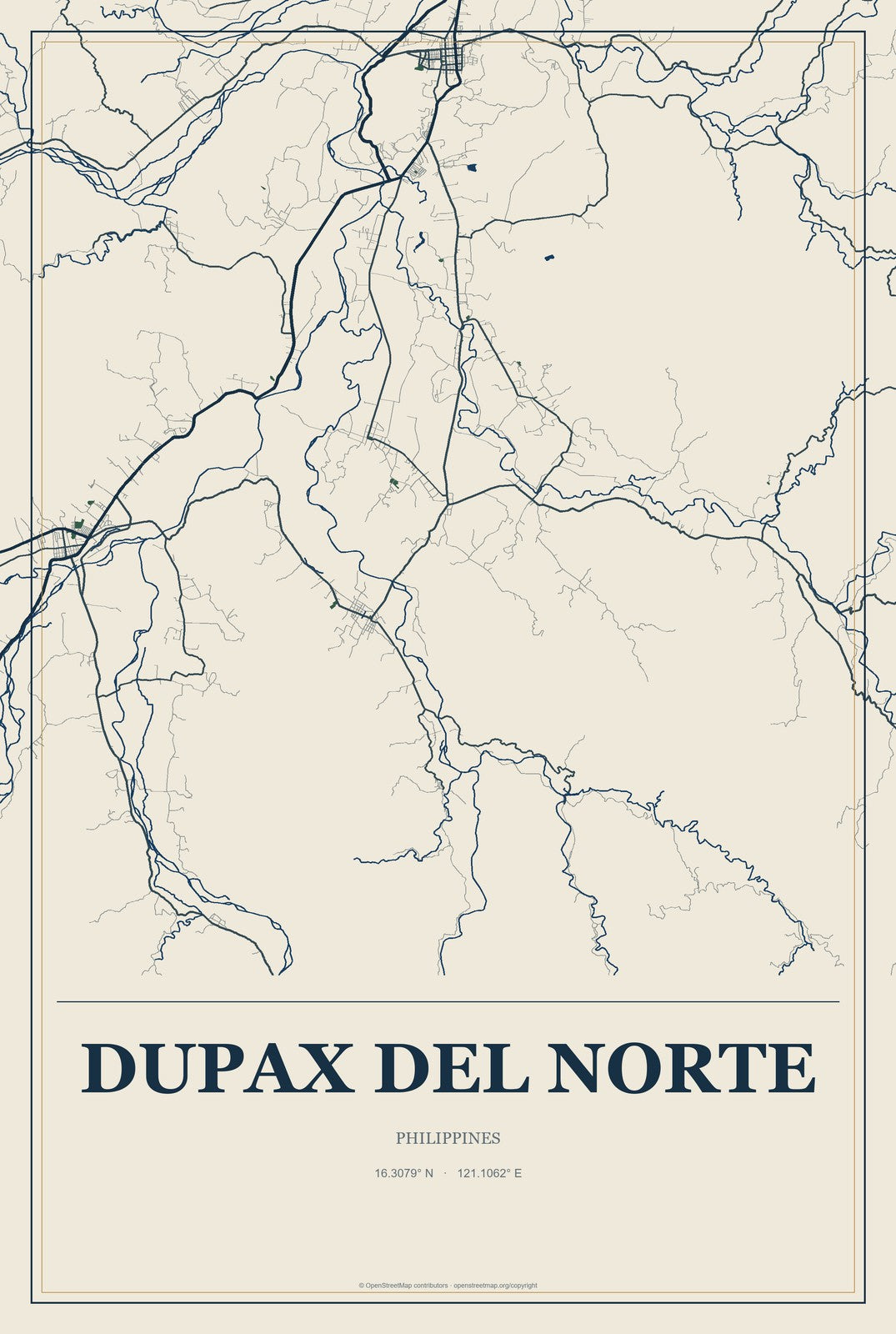 Dupax Del Norte, Philippines City Map Aluminum Sign in Coastal Cutout style