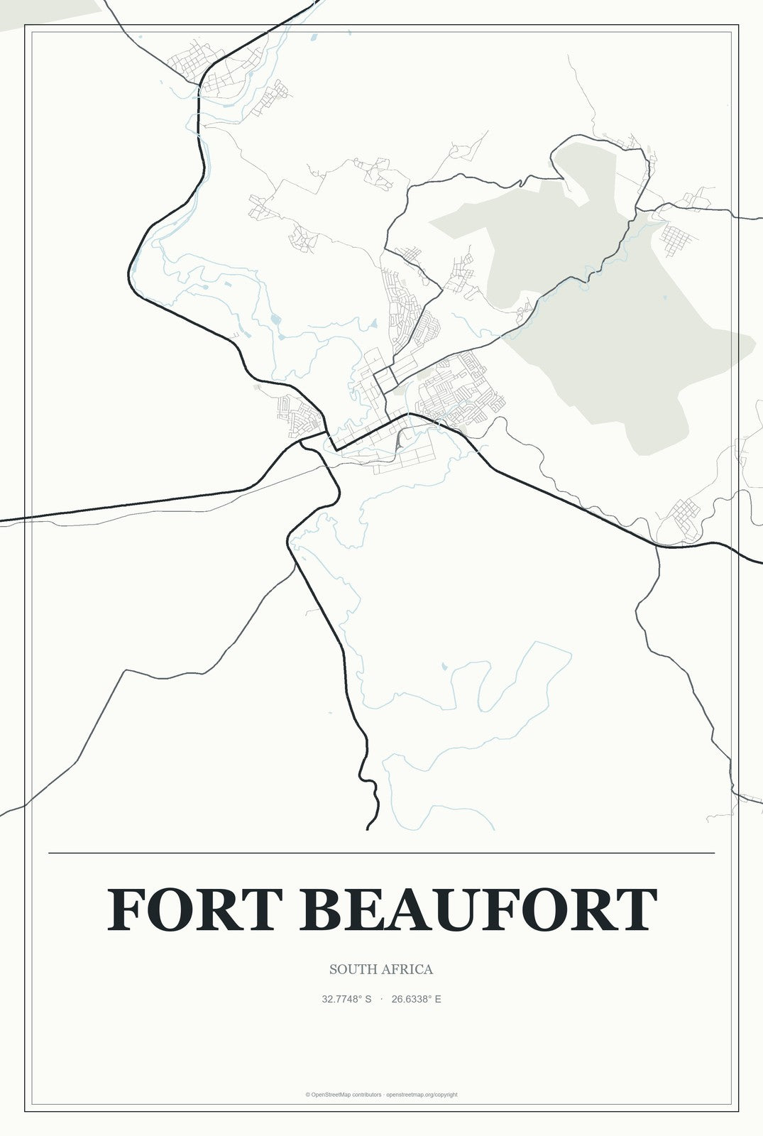 Fort Beaufort, South Africa City Map Aluminum Sign in Gallery Air style