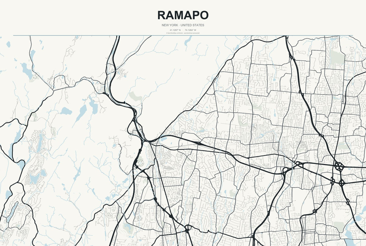 Ramapo, New York City Map Aluminum Sign in Headline Atlas style