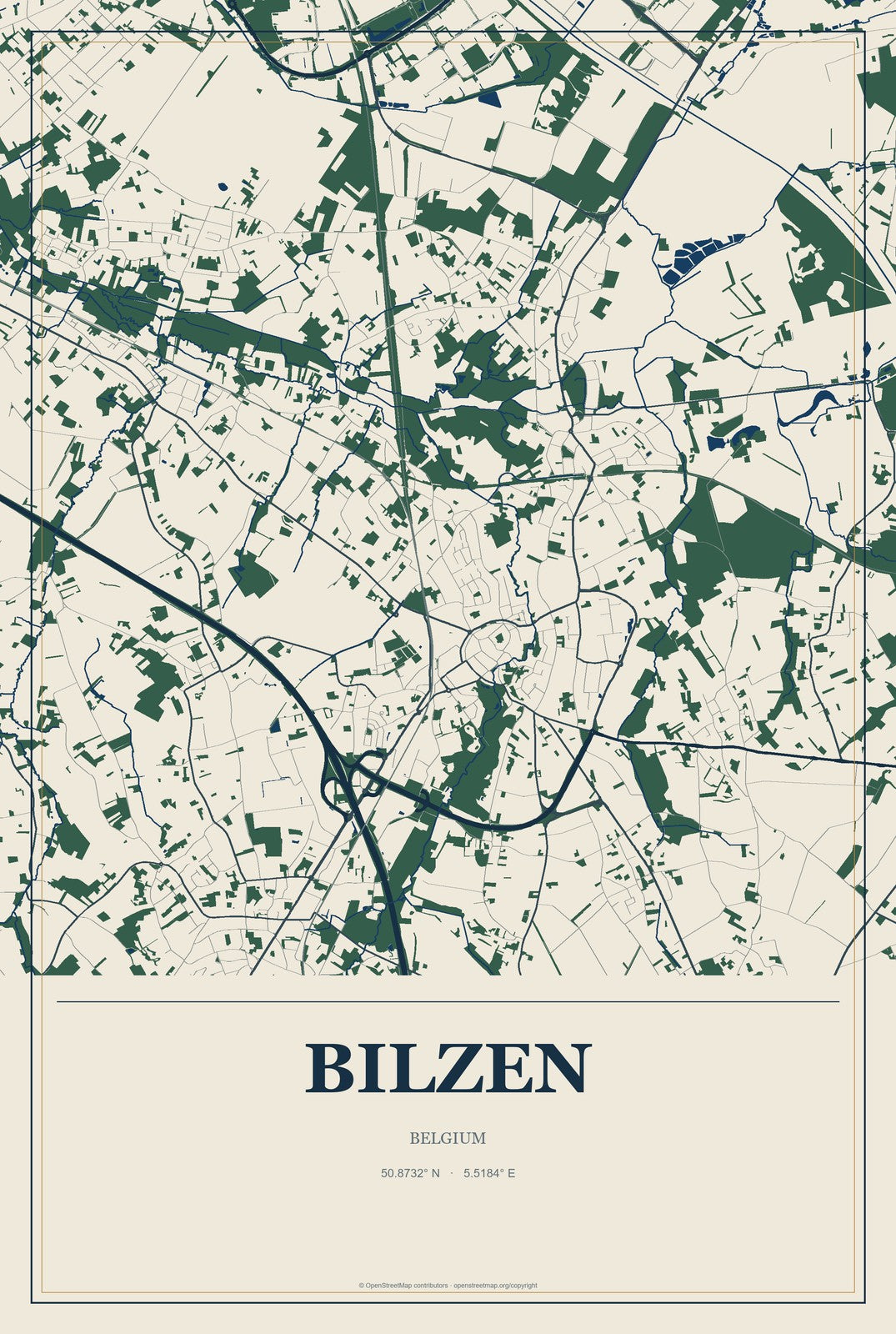 Bilzen, Belgium City Map Aluminum Sign in Coastal Cutout style