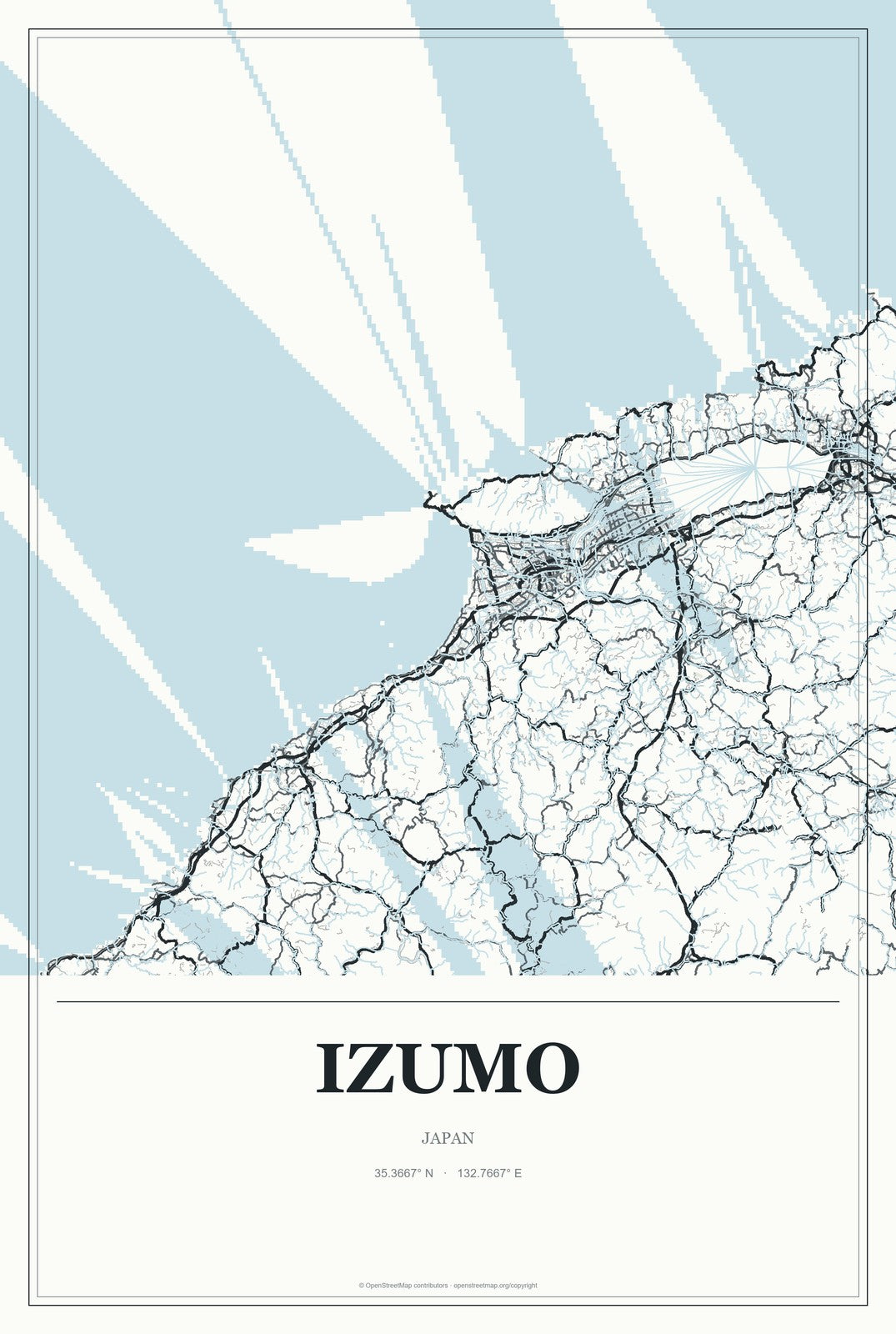 Izumo, Japan City Map Aluminum Sign in Gallery Air style