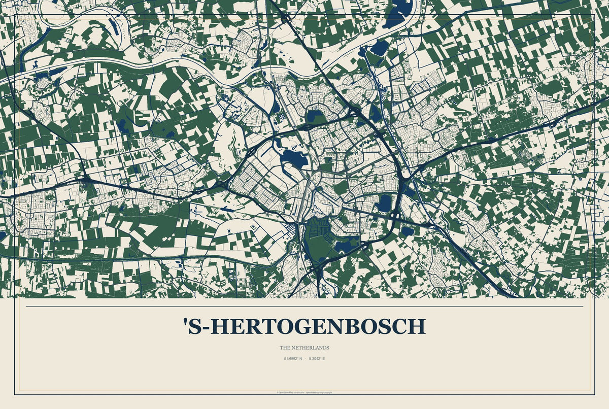 's-Hertogenbosch, The Netherlands City Map Aluminum Sign in Coastal Cutout style