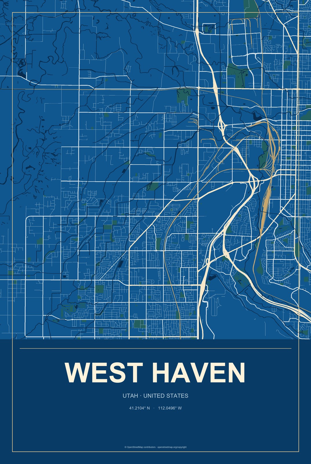 West Haven, Utah City Map Aluminum Sign in Harbor Cobalt style