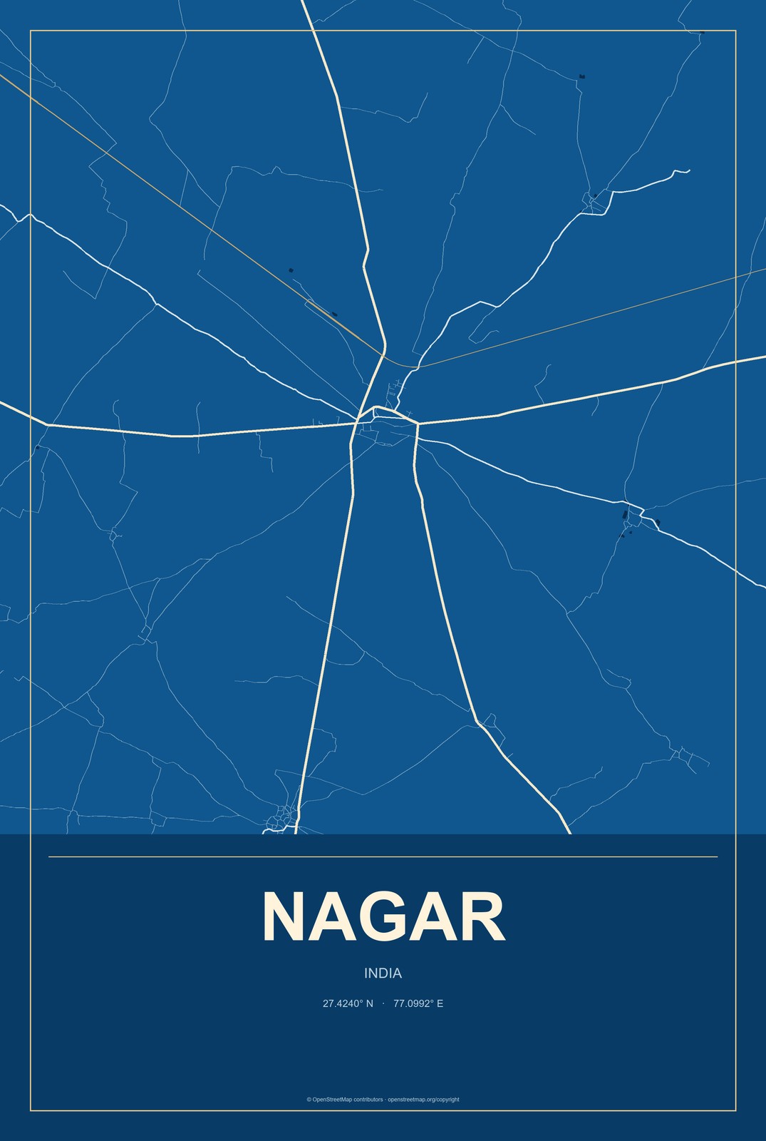 Nagar, India City Map Aluminum Sign in Harbor Cobalt style