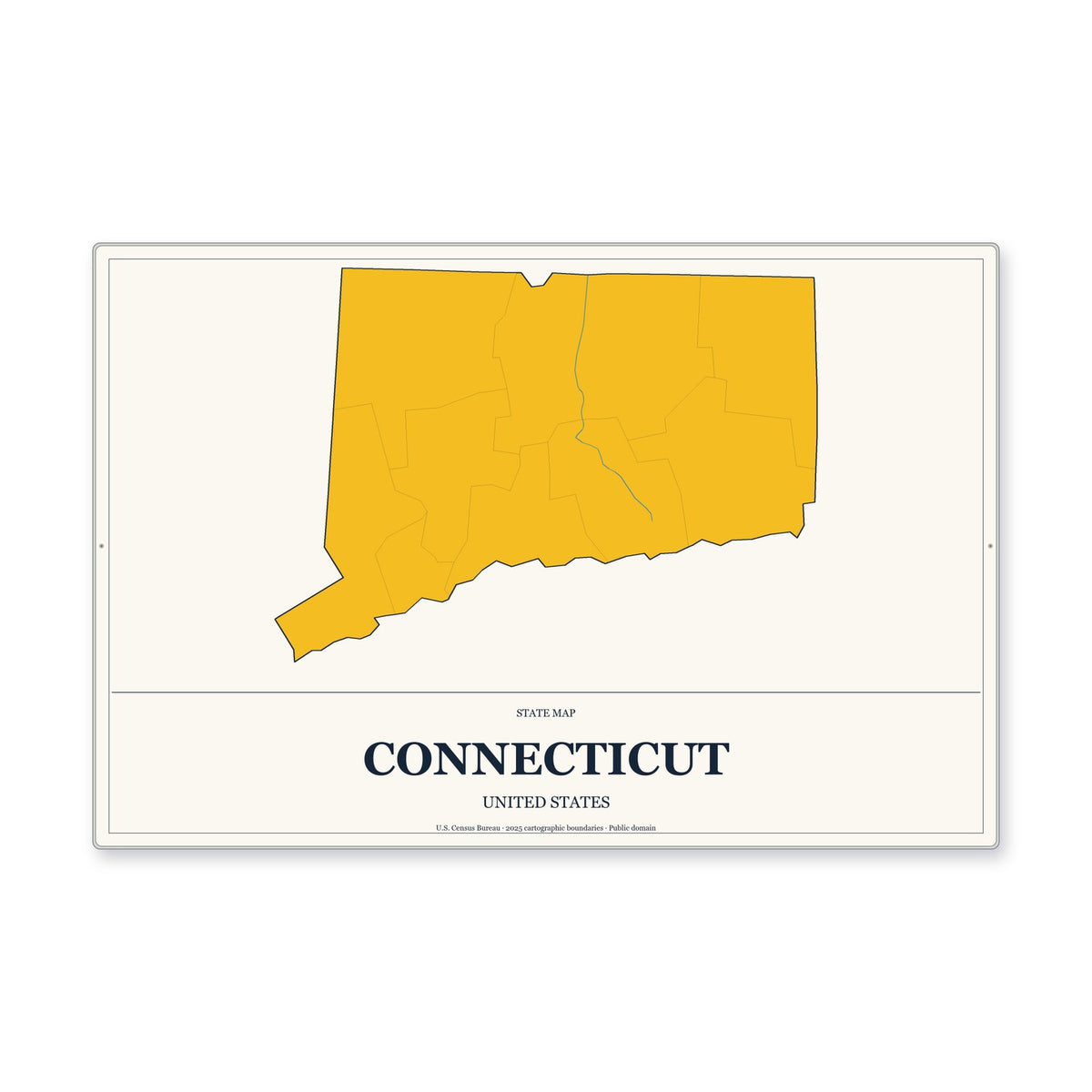 Connecticut state map aluminum sign in Citrine Modern style
