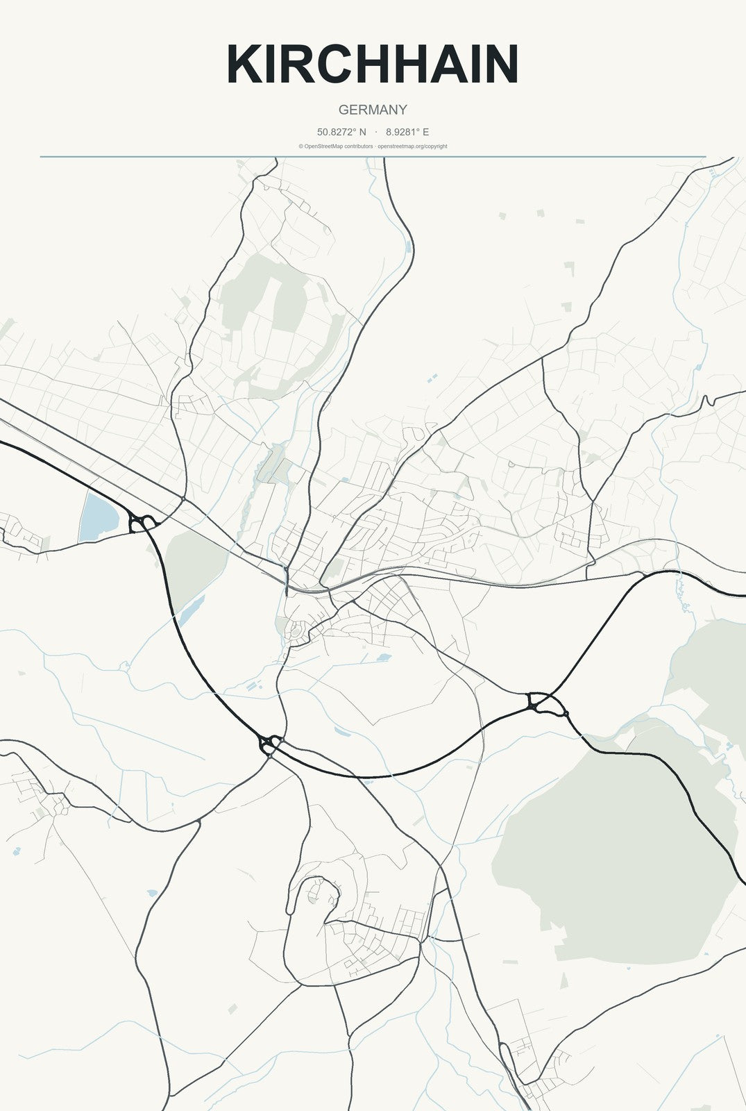 Kirchhain, Germany City Map Aluminum Sign in Headline Atlas style