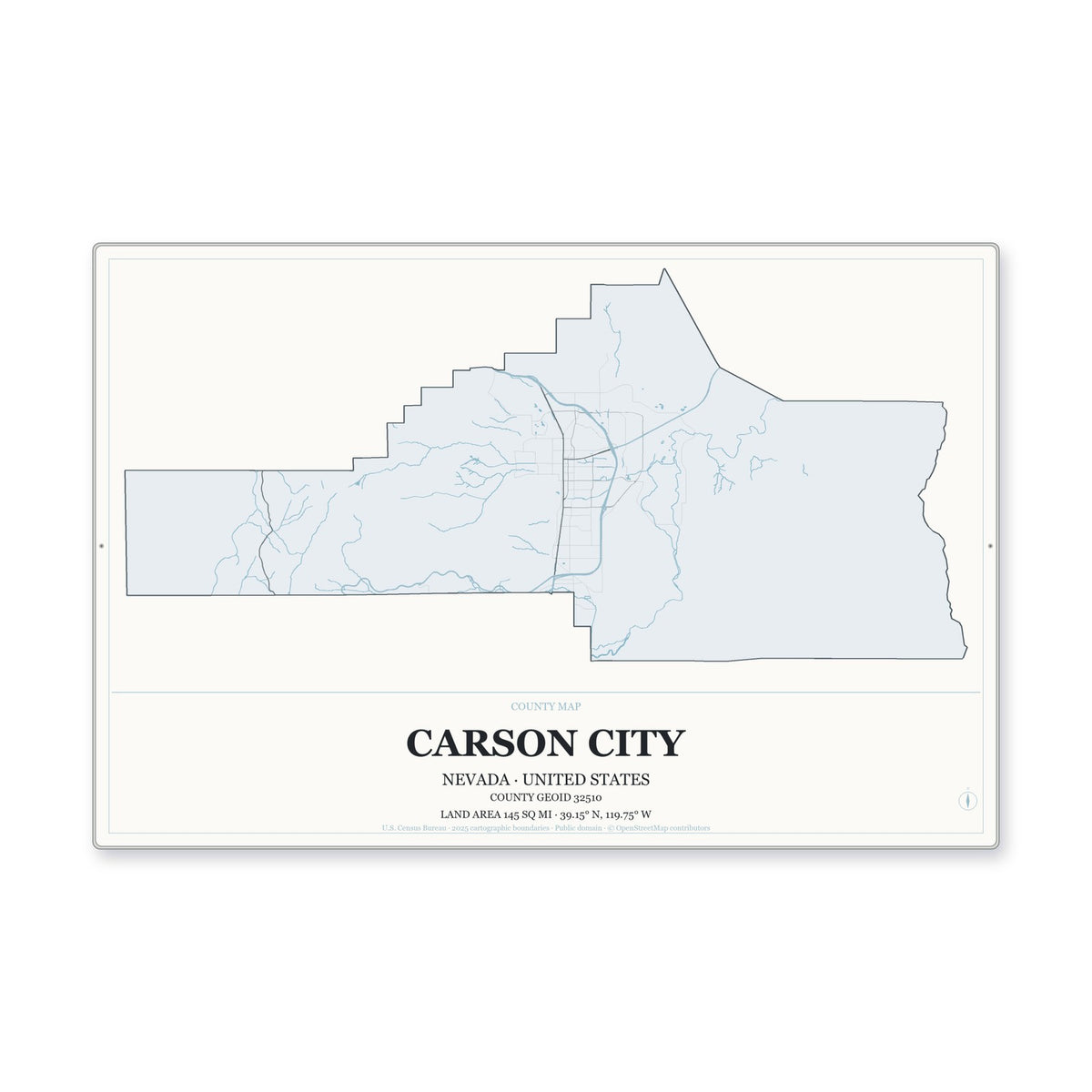 Carson City, Nevada Map Aluminum Sign in Gallery Air style