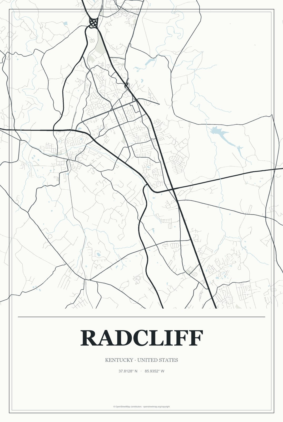 Radcliff, Kentucky City Map Aluminum Sign in Gallery Air style