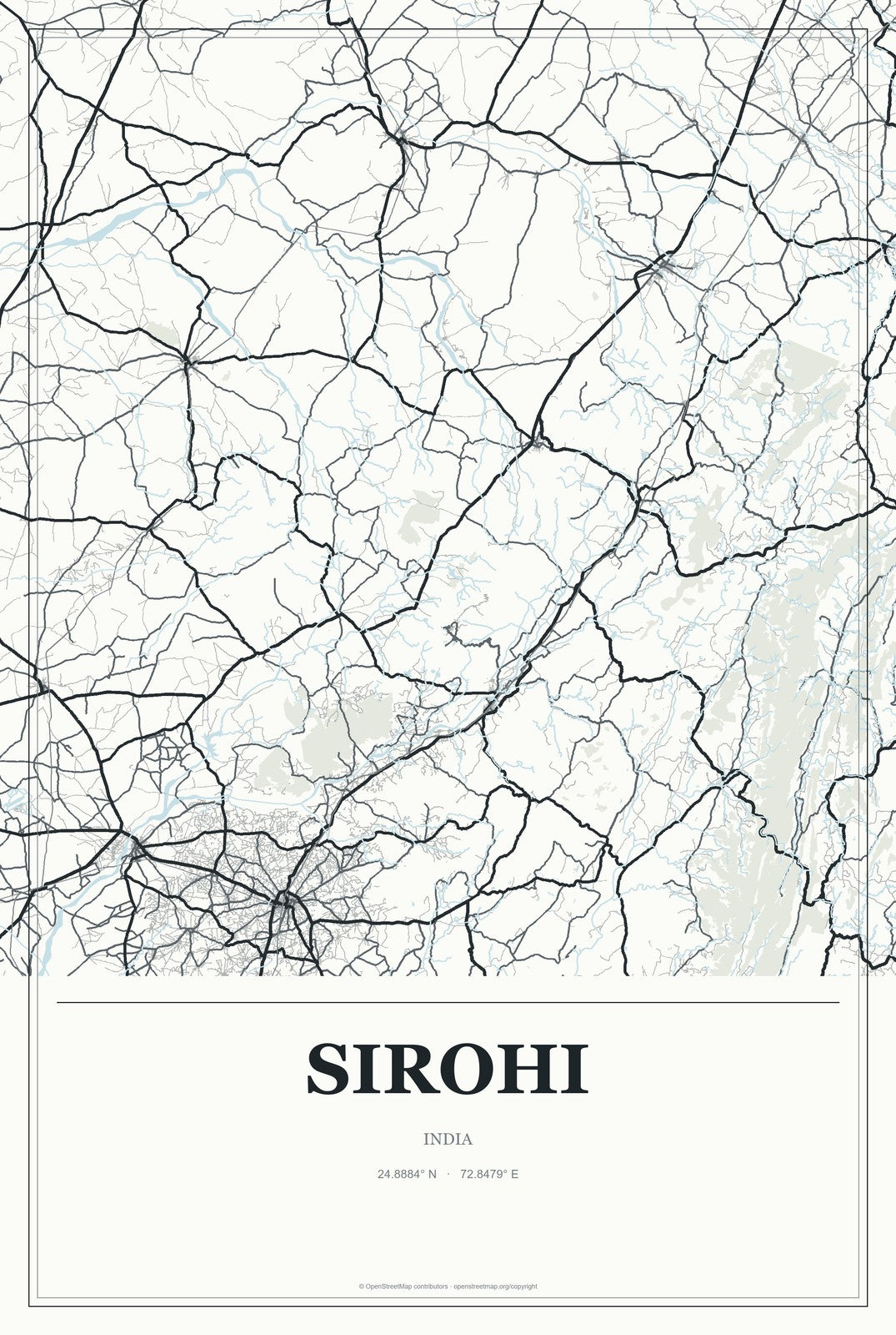 Sirohi, India City Map Aluminum Sign in Gallery Air style