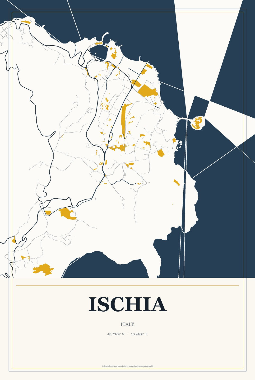 Ischia, Italy City Map Aluminum Sign in Citrine Modern style