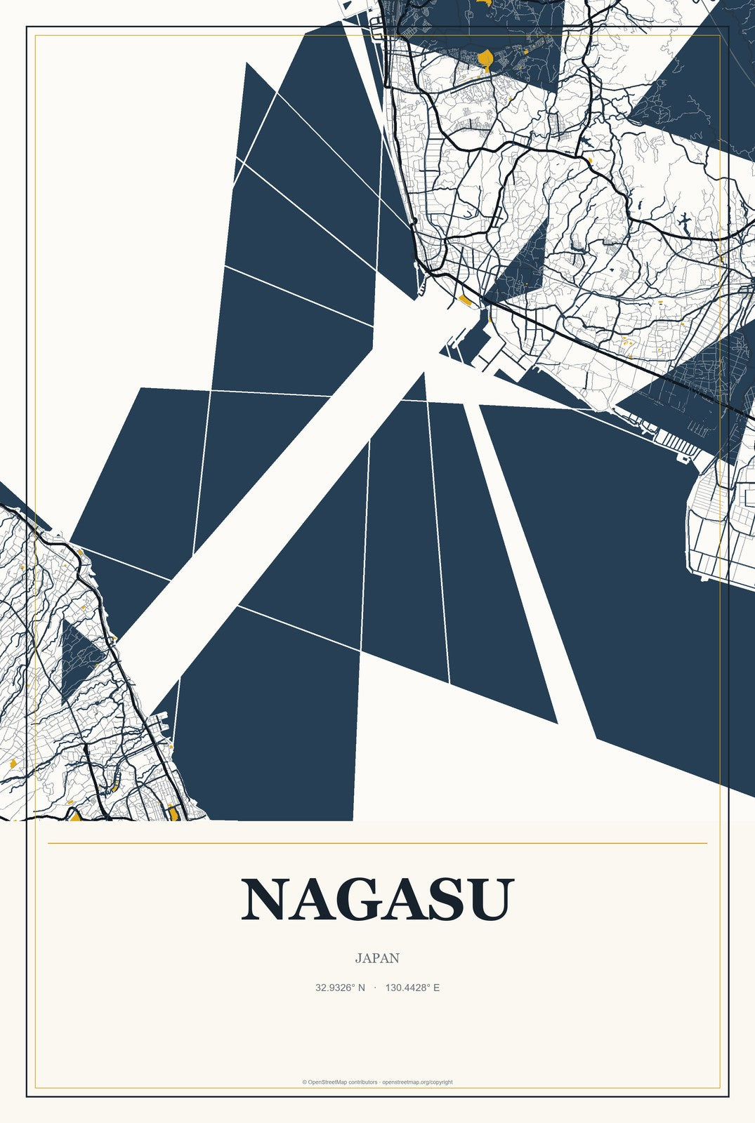 Nagasu, Japan City Map Aluminum Sign in Citrine Modern style