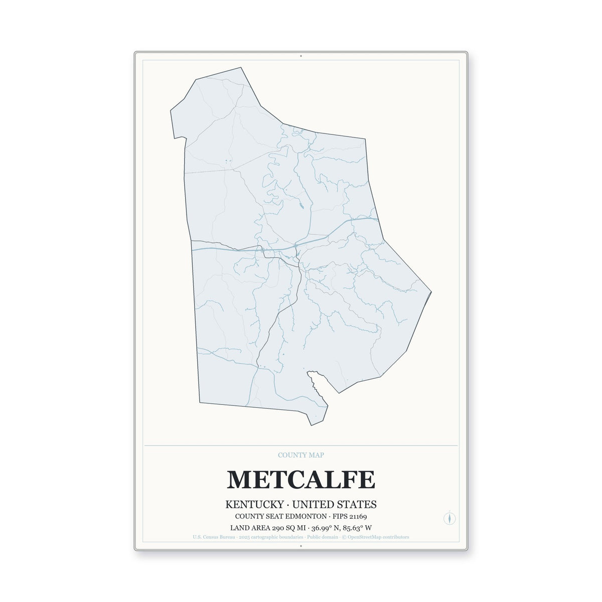 Metcalfe County, Kentucky Map Aluminum Sign in Gallery Air style