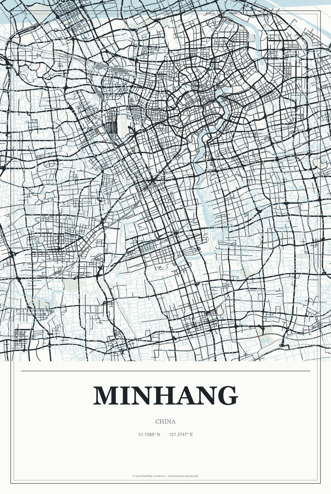 Minhang, China City Map Aluminum Sign in Gallery Air style