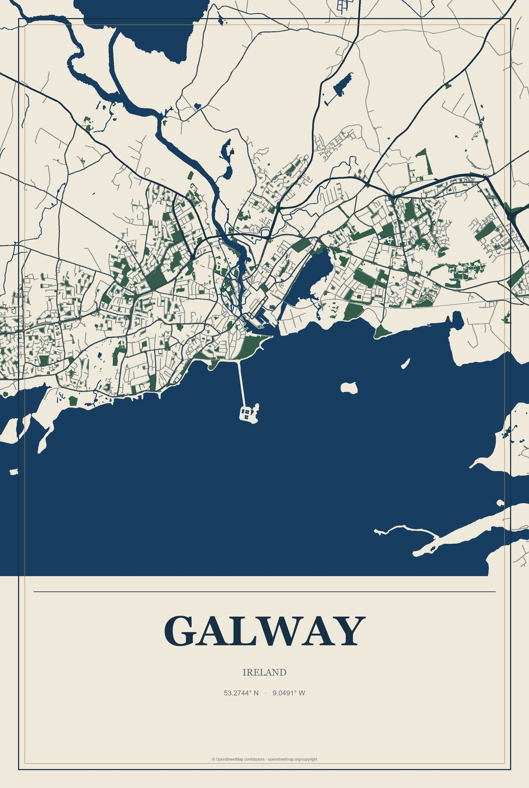 Galway, Ireland City Map Aluminum Sign in Coastal Cutout style