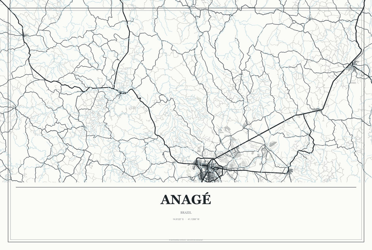 Anagé, Brazil City Map Aluminum Sign in Gallery Air style