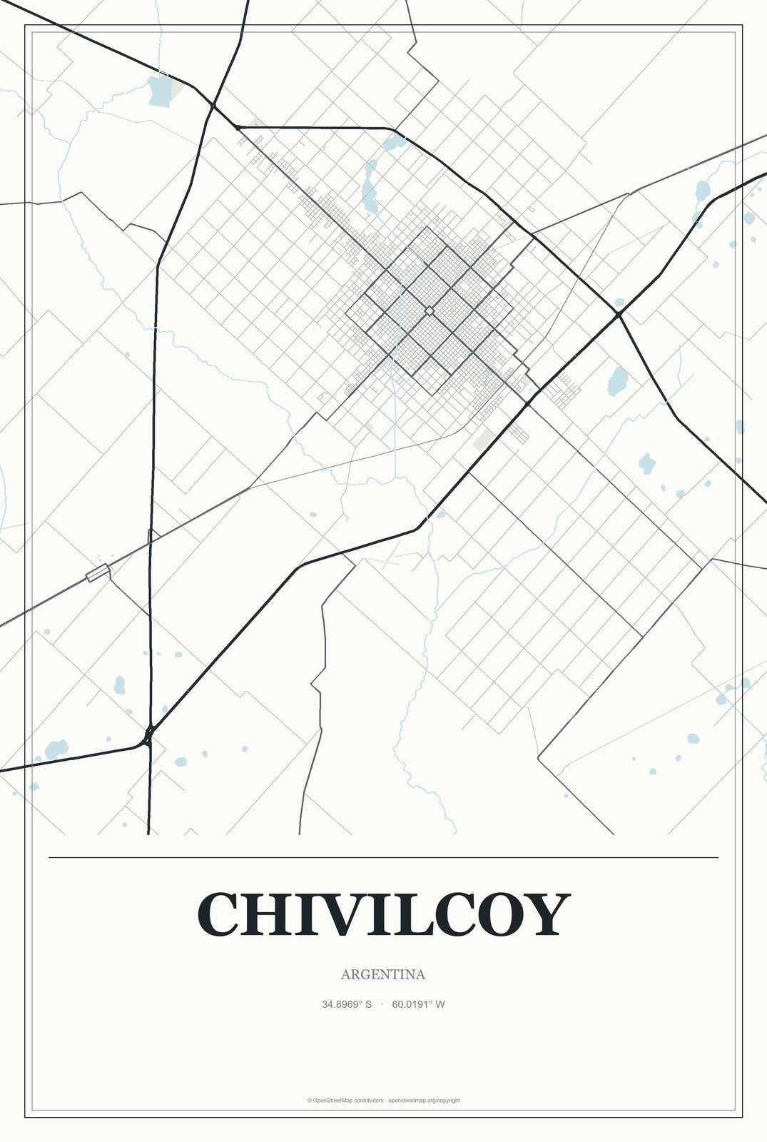 Chivilcoy, Argentina City Map Aluminum Sign in Gallery Air style
