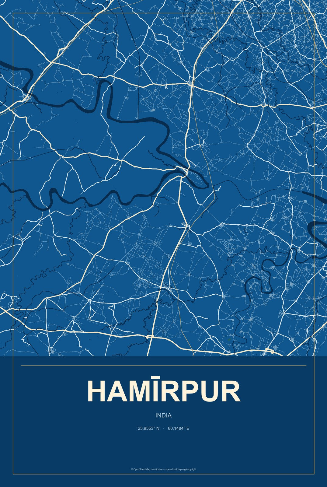Hamīrpur, Himachal Pradesh, India City Map Aluminum Sign in Harbor Cobalt style