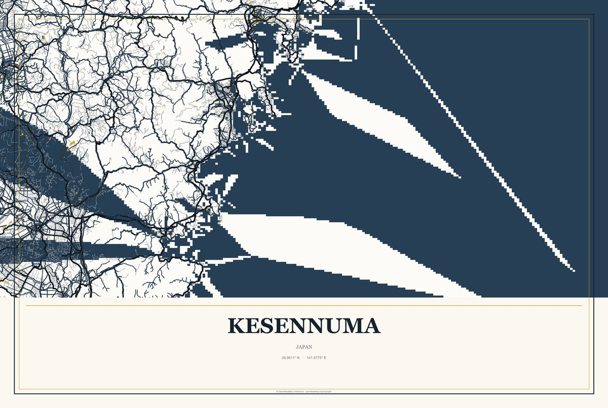 Kesennuma, Japan City Map Aluminum Sign in Citrine Modern style