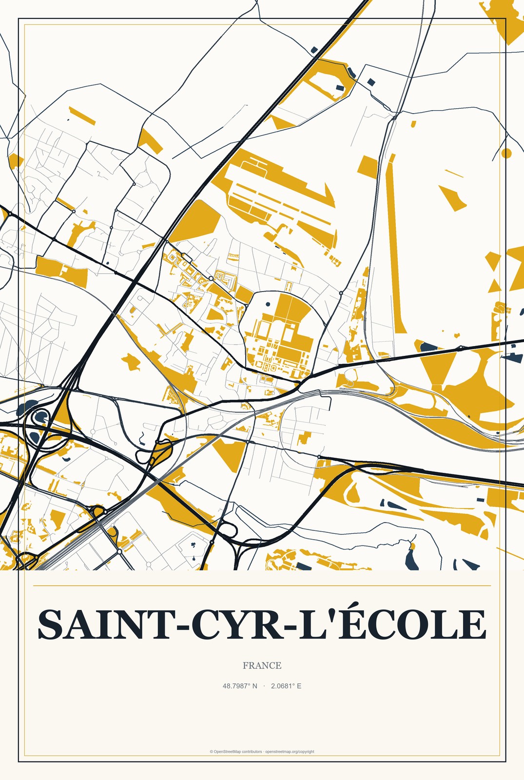 Saint-Cyr-l'École, France City Map Aluminum Sign in Citrine Modern style
