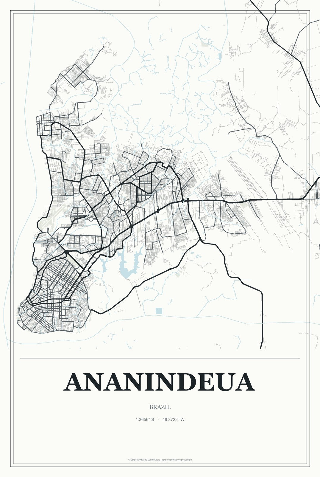 Ananindeua, Brazil City Map Aluminum Sign in Gallery Air style
