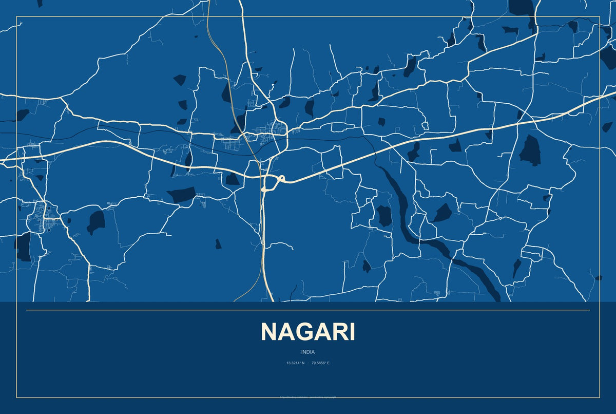 Nagari, India City Map Aluminum Sign in Harbor Cobalt style