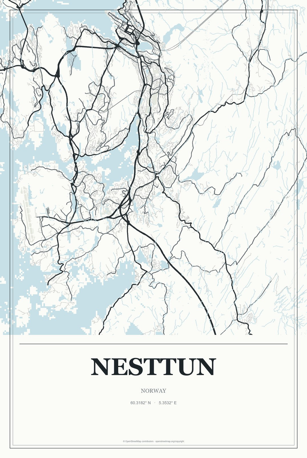 Nesttun, Norway City Map Aluminum Sign in Gallery Air style