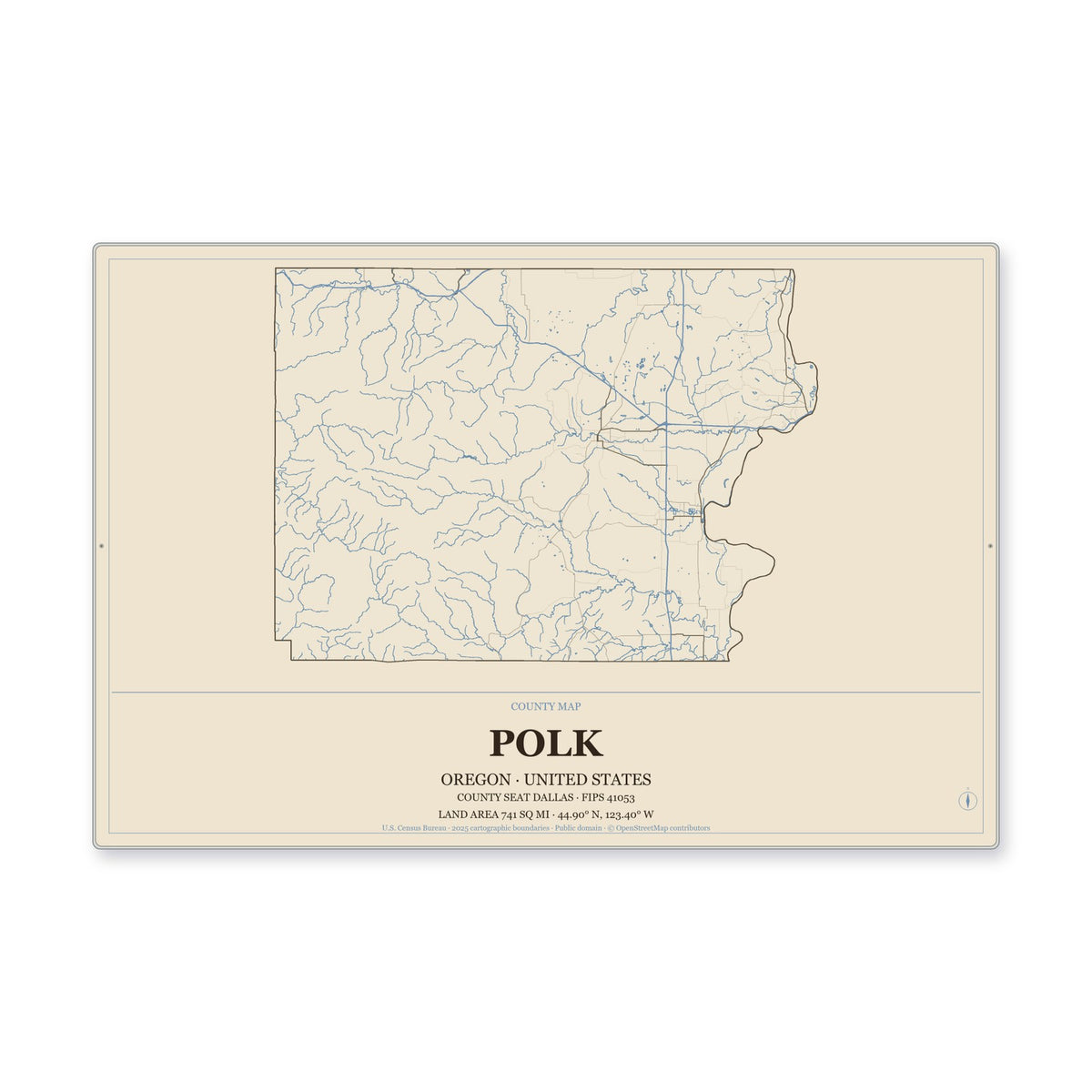 Polk County, Oregon Map Aluminum Sign in Heritage Nautical style
