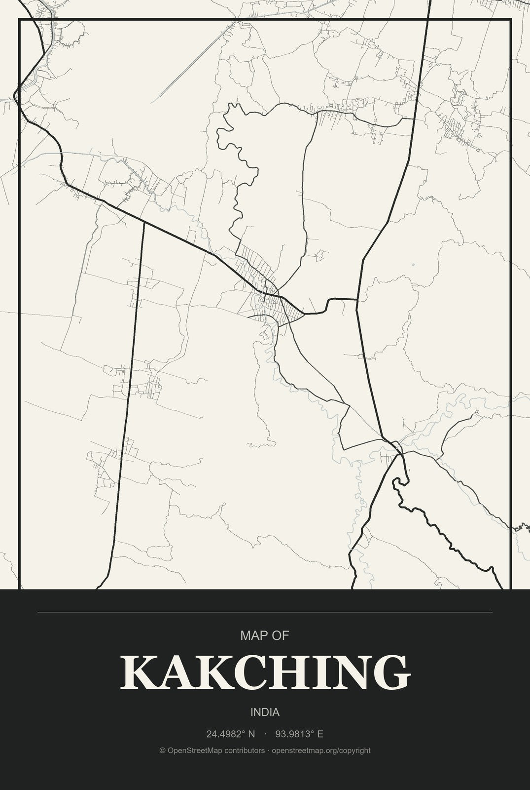 Kakching, India City Map Aluminum Sign in Museum Plaque style