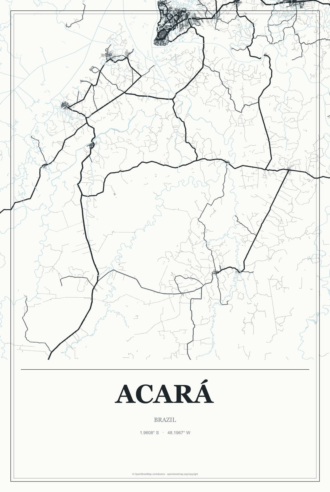 Acará, Brazil City Map Aluminum Sign in Gallery Air style