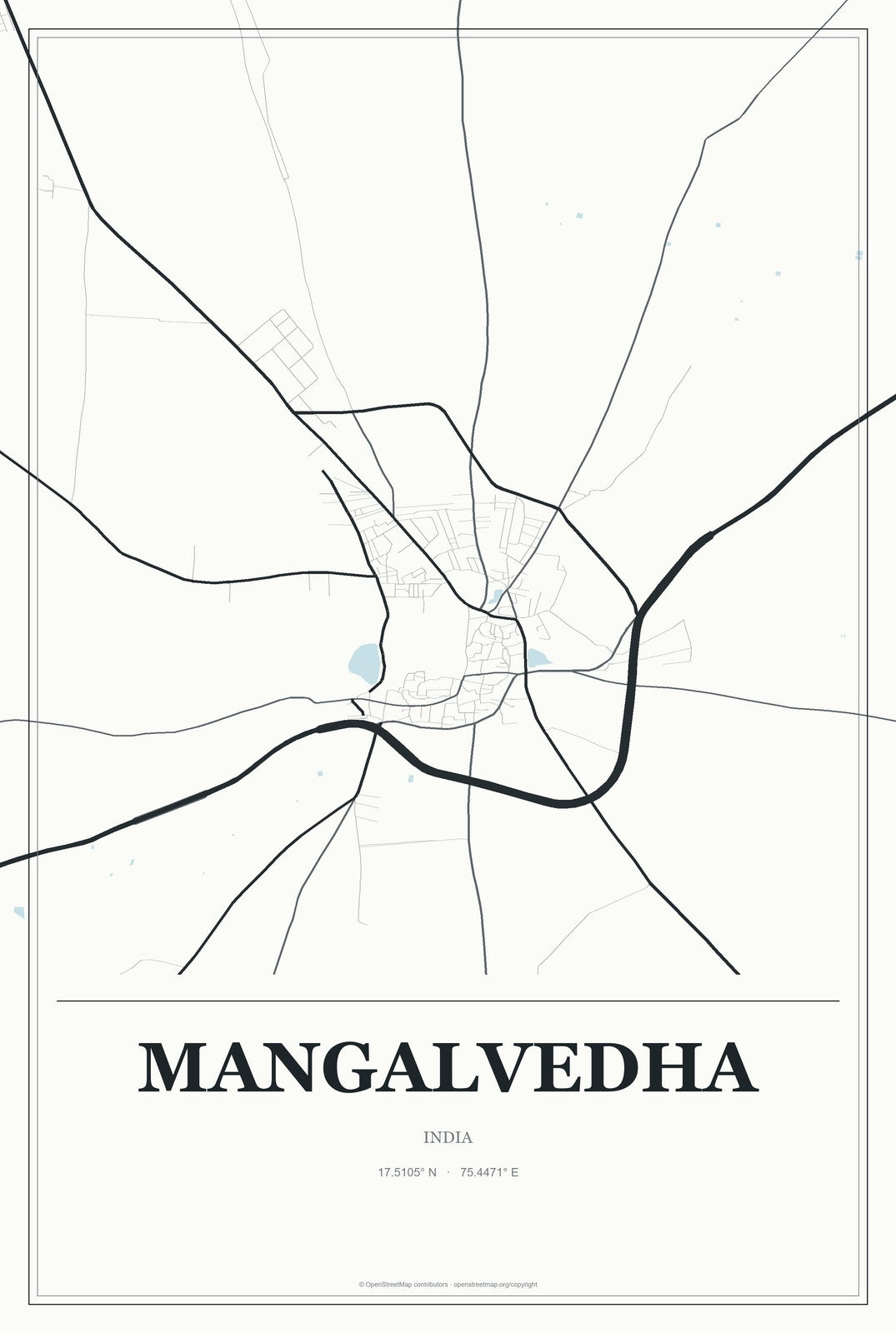 Mangalvedha, India City Map Aluminum Sign in Gallery Air style