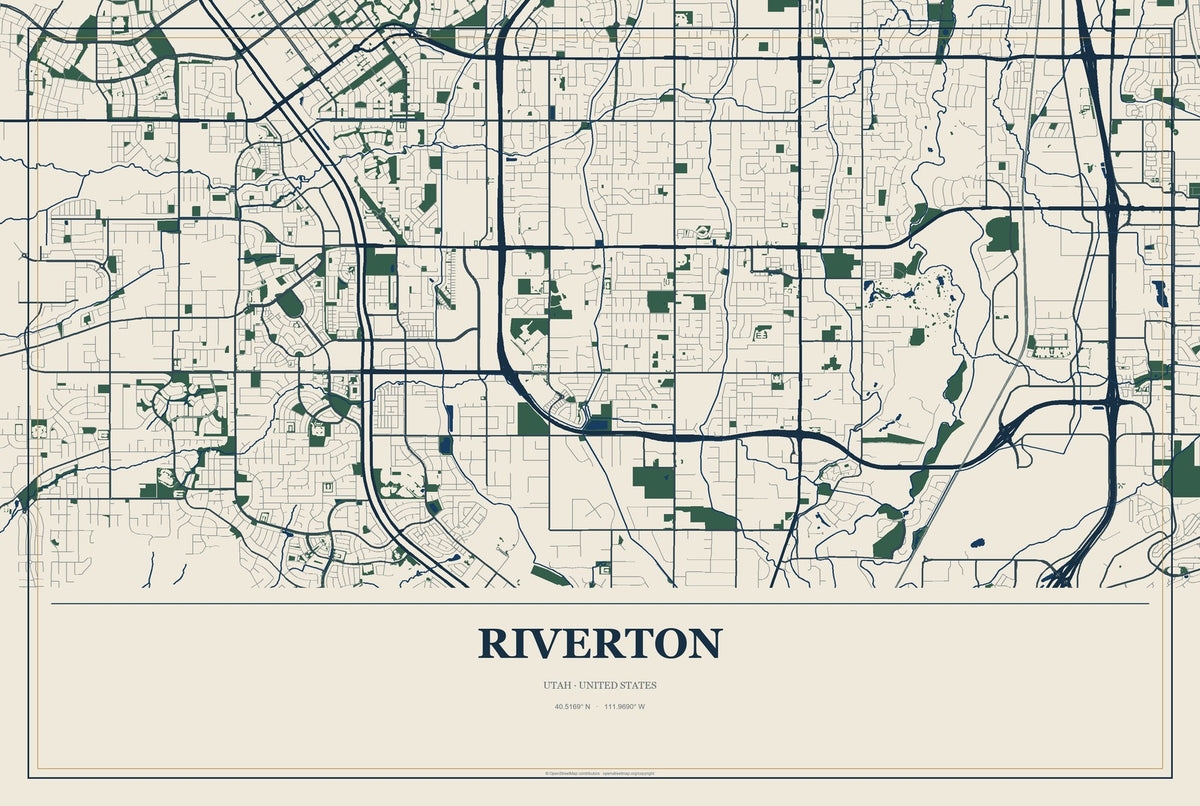Riverton, Utah City Map Aluminum Sign in Coastal Cutout style