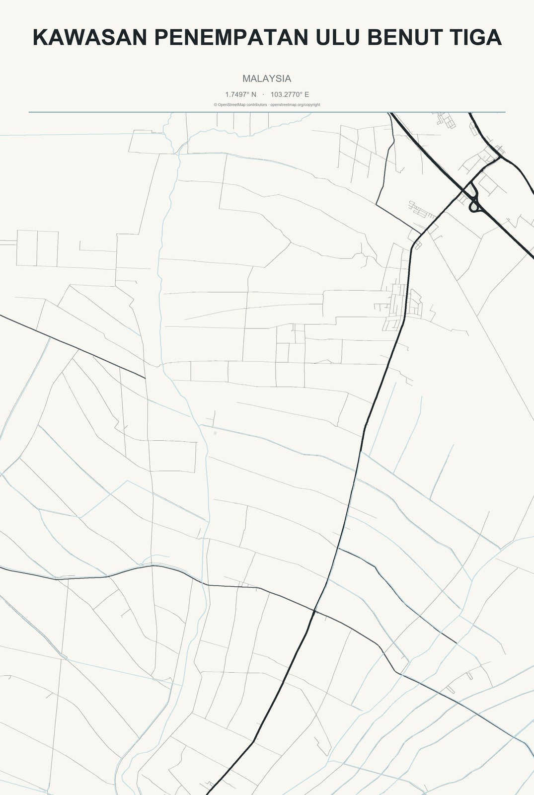 Kawasan Penempatan Ulu Benut Tiga, Malaysia City Map Aluminum Sign in Headline Atlas style