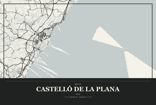 Castelló de la Plana, Spain City Map Aluminum Sign in Museum Plaque style