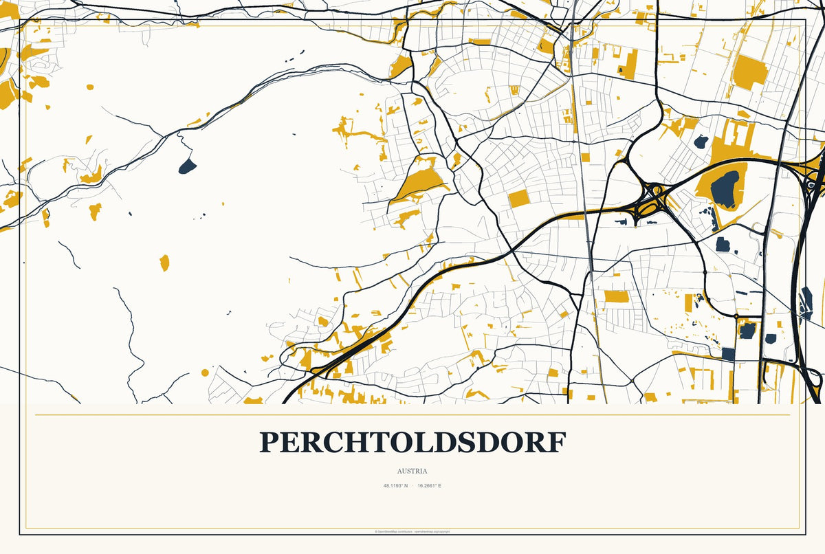 Perchtoldsdorf, Austria City Map Aluminum Sign in Citrine Modern style