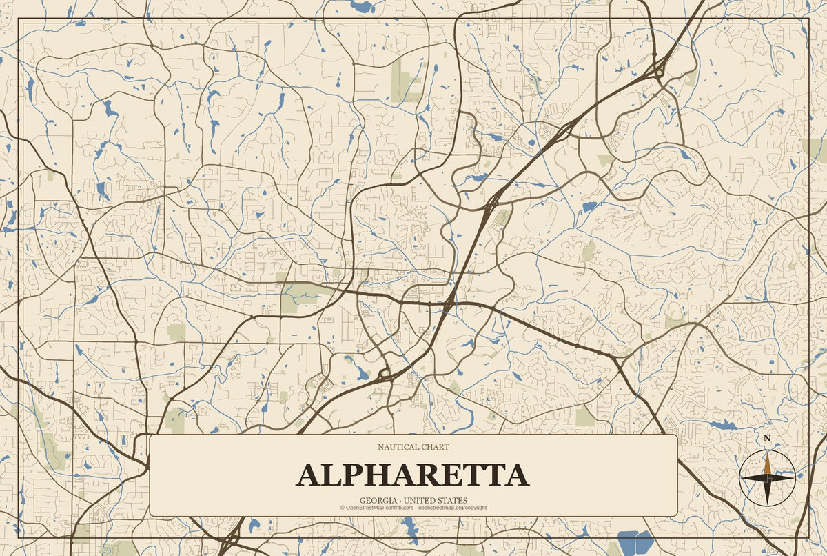 Alpharetta, Georgia City Map Aluminum Sign in Heritage Nautical style