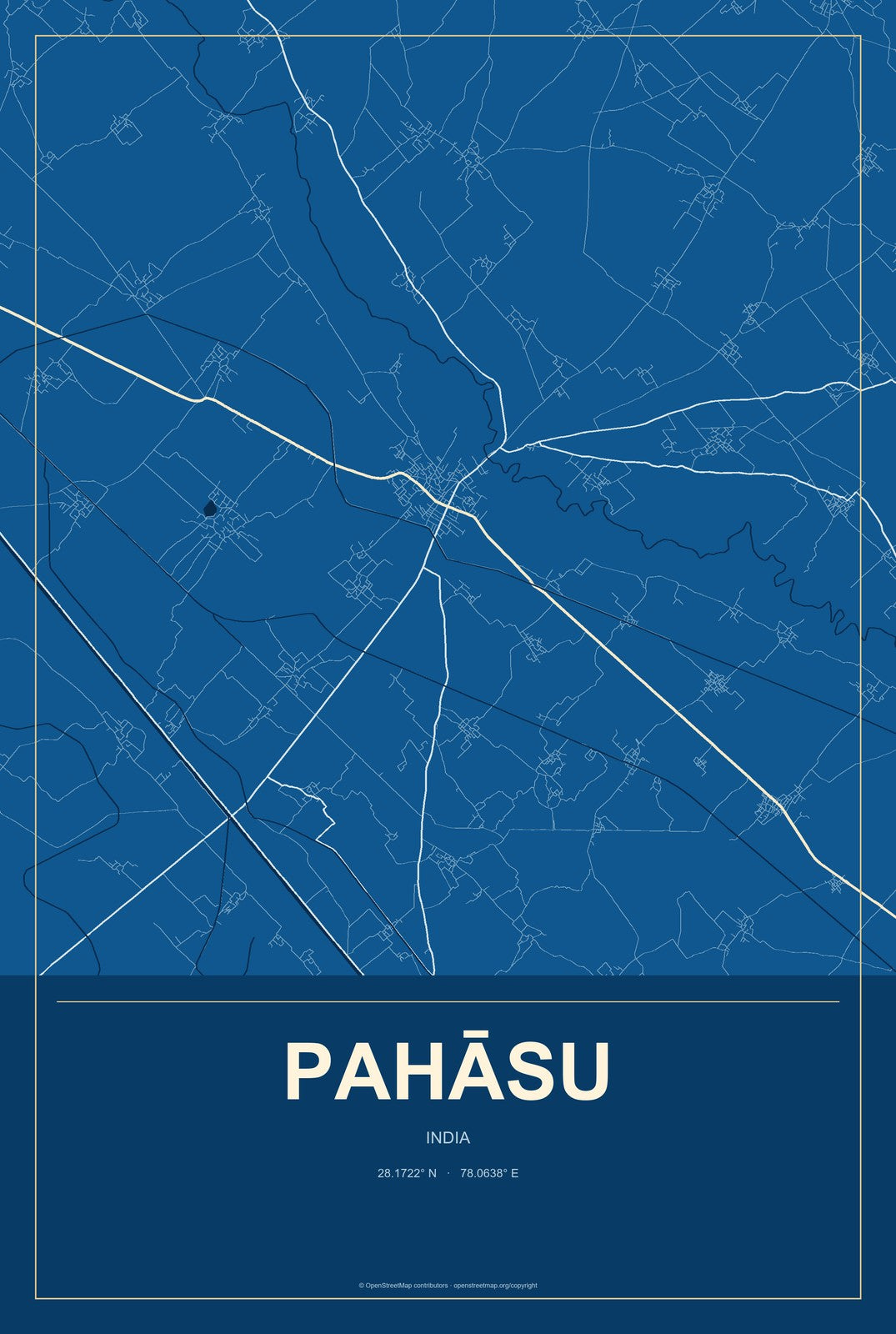 Pahāsu, India City Map Aluminum Sign in Harbor Cobalt style