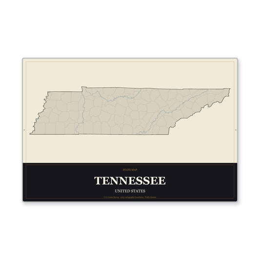 Tennessee state map aluminum sign in Museum Plaque style