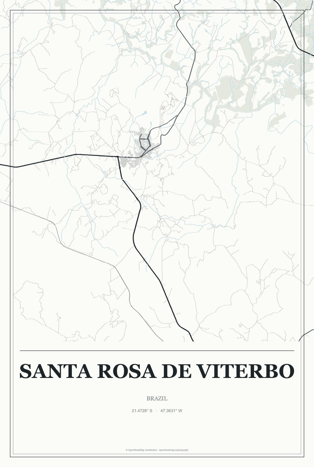 Santa Rosa de Viterbo, Brazil City Map Aluminum Sign in Gallery Air style