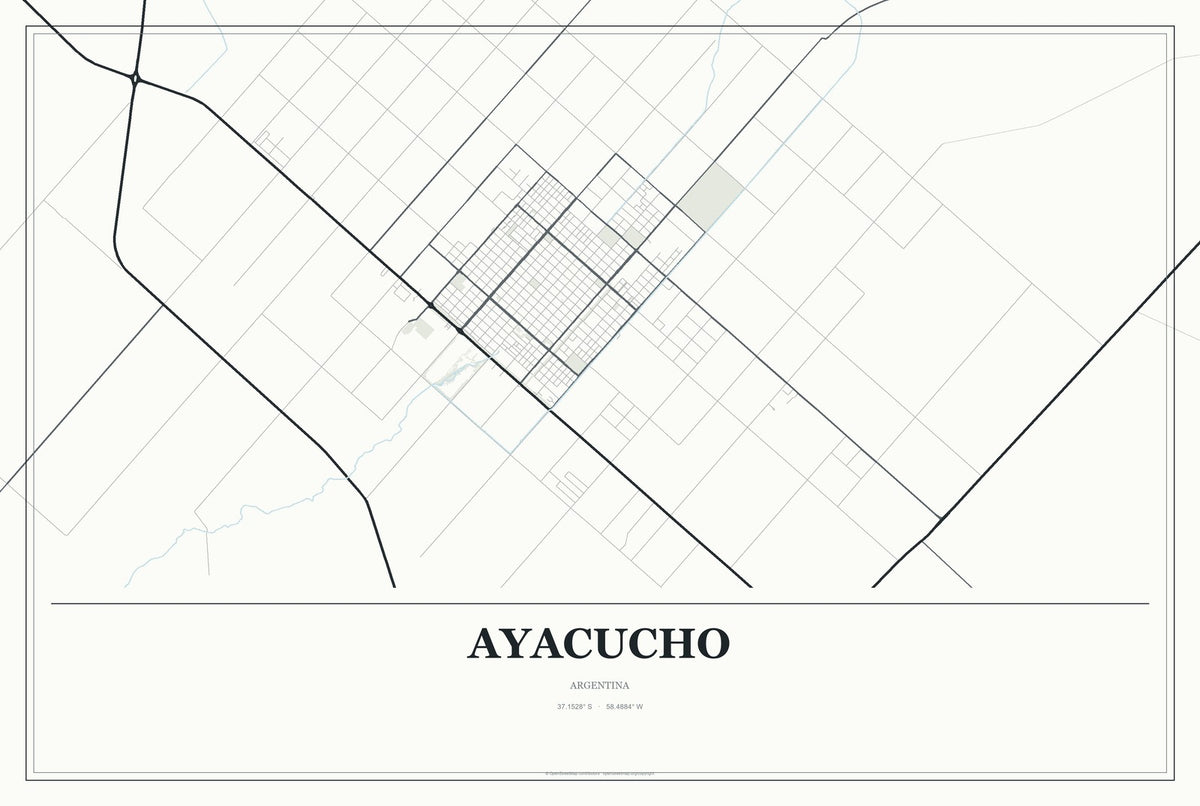 Ayacucho, Argentina City Map Aluminum Sign in Gallery Air style