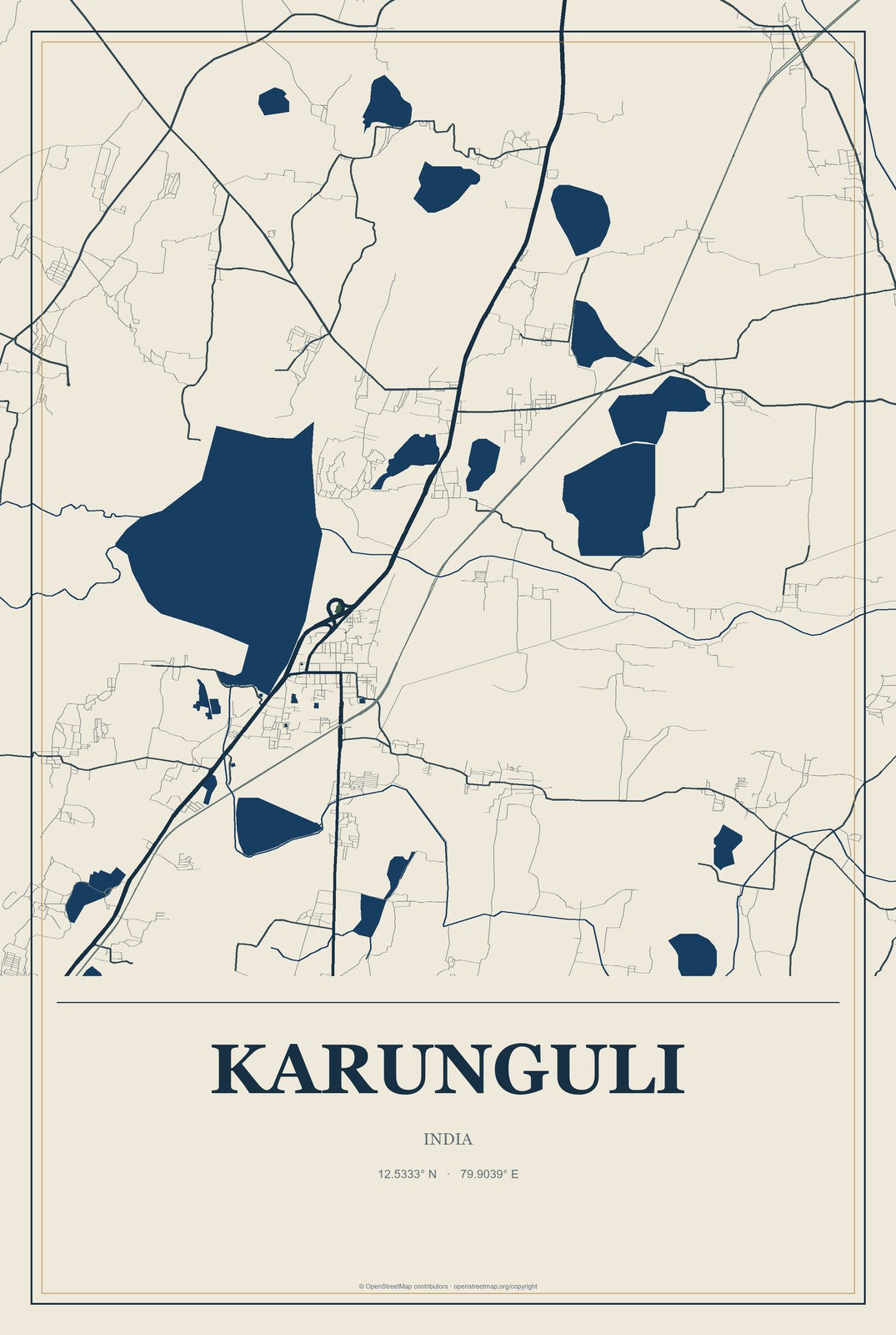 Karunguli, India City Map Aluminum Sign in Coastal Cutout style
