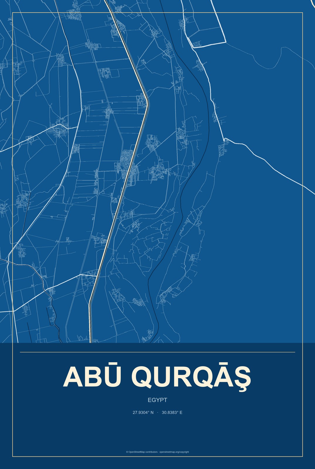Abū Qurqāş, Egypt City Map Aluminum Sign in Harbor Cobalt style